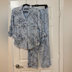 Lauren Ralph Lauren Pajama Set Blue White Floral Lightweight Size S READ